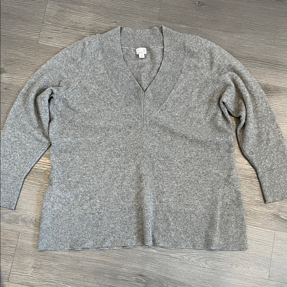 100% CASHMERE Caslon V-Neck Women's Sweater 3x heather gray